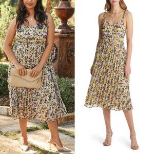 Vici Collection Floral Smocked Midi Dress Yellow Black Size Small Nordstrom Boho